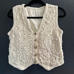 Women's Cream Crochet Vest
